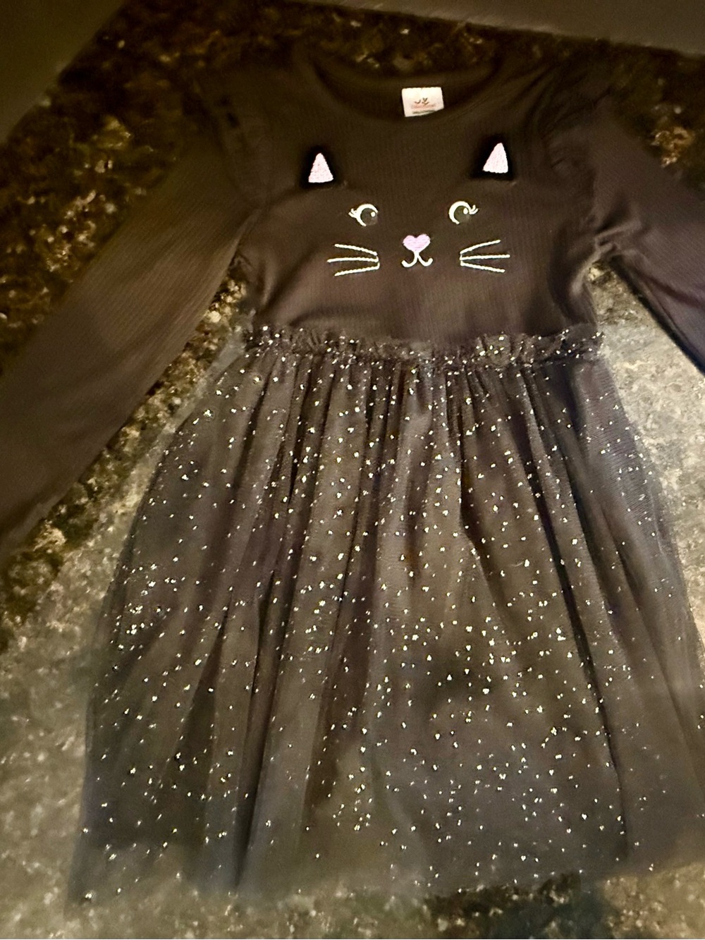 Long Sleeve Black Cat Dress Size Halloween Costume, Tulle Overlay size 4T